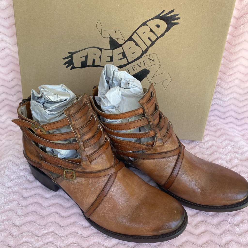 Freebird By Steven Stair Brown Ankle Booties With Distressed Leather